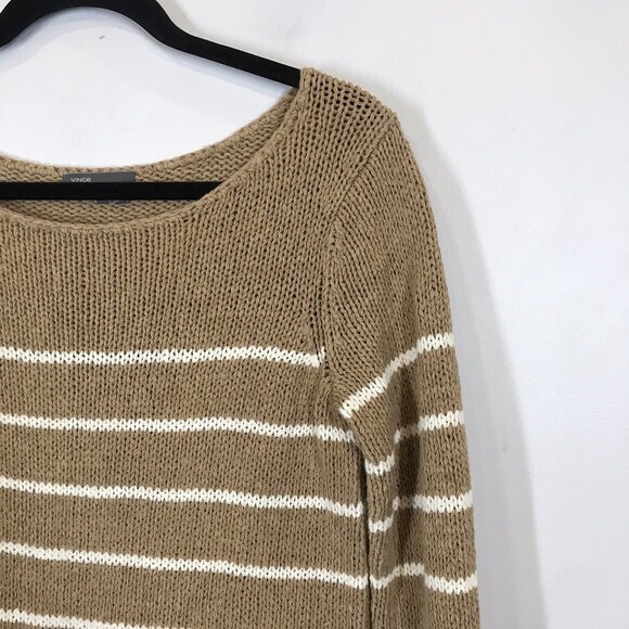 Vince Beige Stripe Womens Medium Pullover Chain Knit Comfort Sweater - Picture 4 of 9